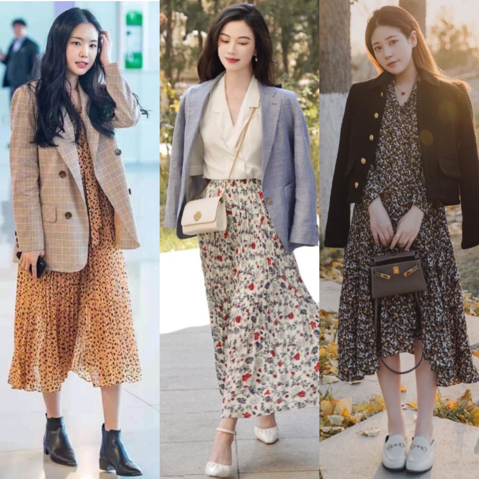 冬天的碎花裙怎么穿搭更好看,春天碎花开叉裙