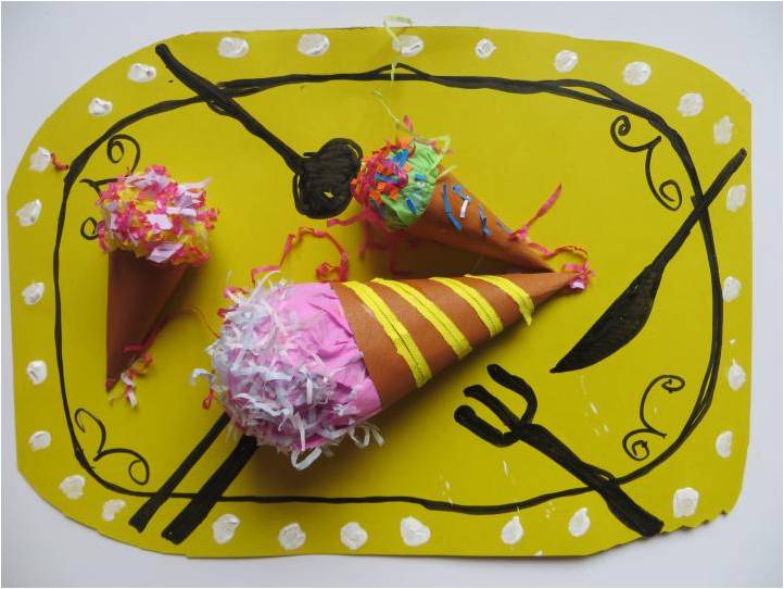 夏日冰淇淋少儿创意美术,清凉一夏主题冰淇淋绘画幼儿园