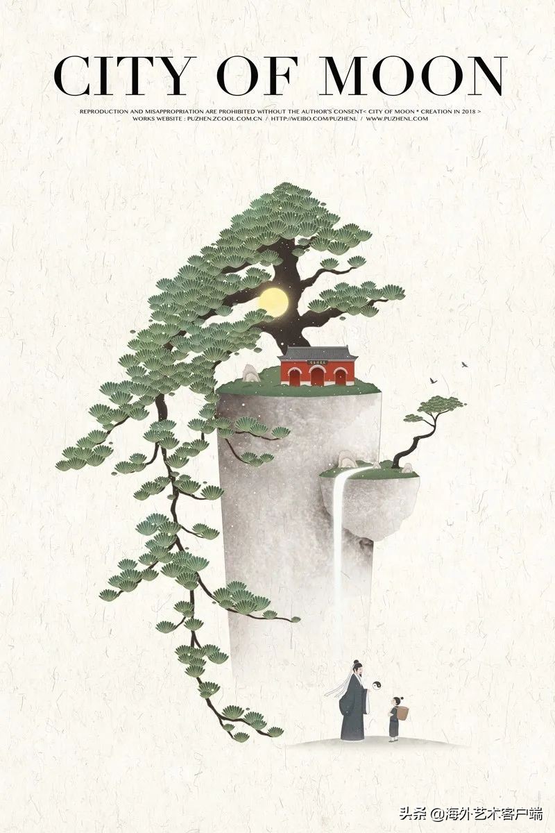 古风中国风意境山水插画,中国传统风景水墨风插画
