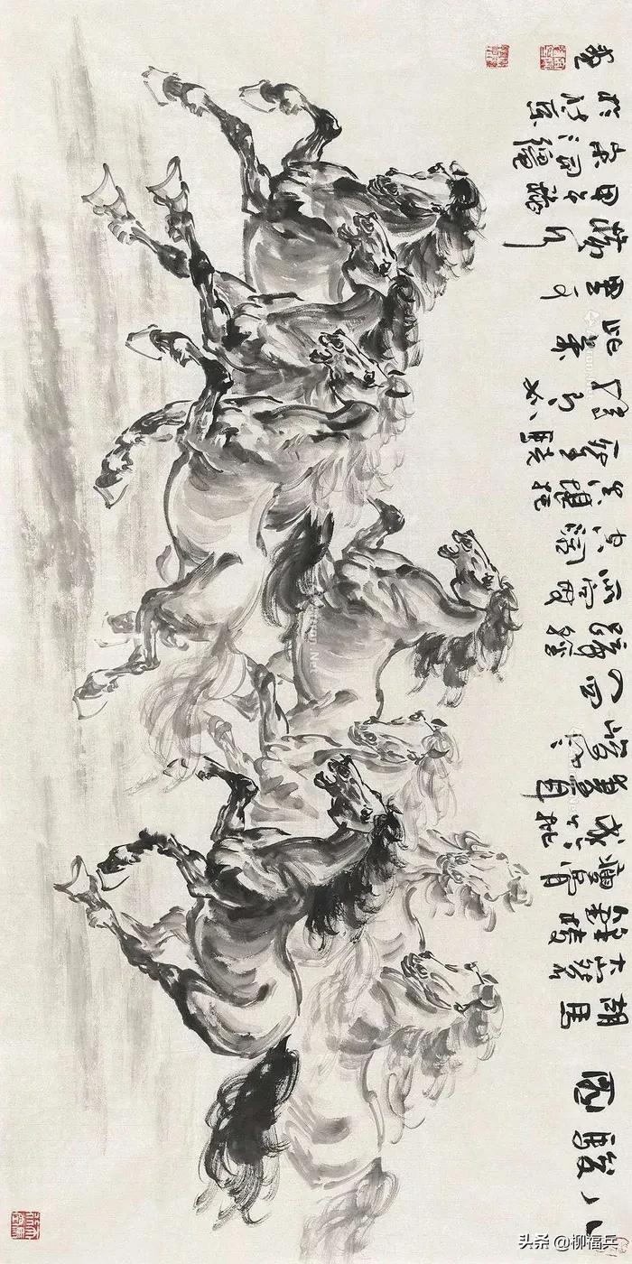 国画《八骏图》作品题款,名家精品国画八骏图欣赏