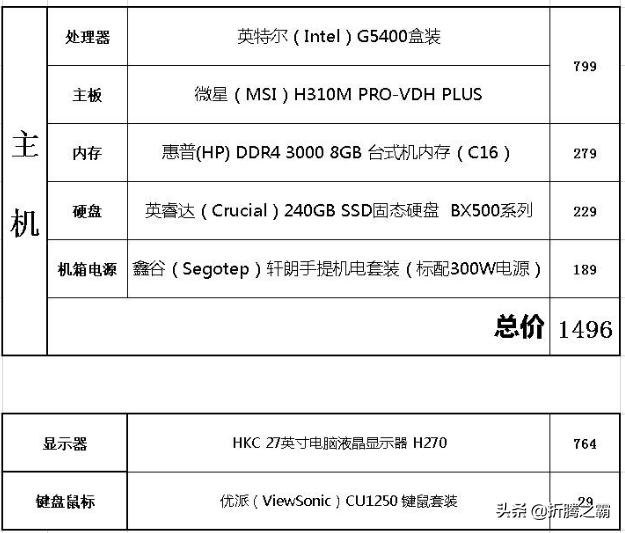 暑假组装电脑过程分享：实现预算1500元上网办公学习主机不翻车