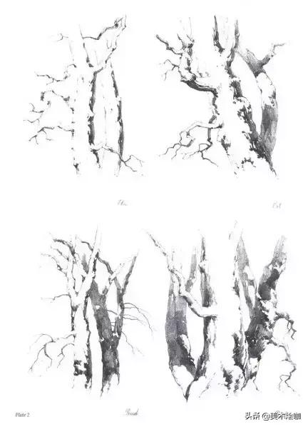 素描风景临摹高清大图简单范本,有山有水有倒影的素描风景图
