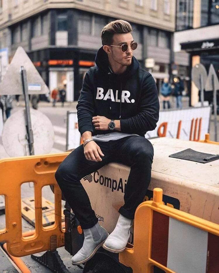 连帽卫衣穿搭技巧秋冬男,高级感潮男加厚连帽卫衣