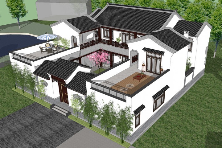 最牛中式四合院设计图及效果图,中式二层四合院永不过时