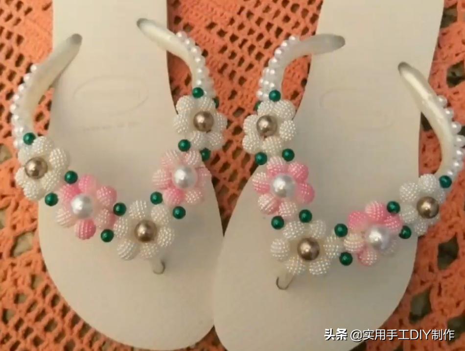 复古人字凉鞋串珠,手工串珠编织拖鞋