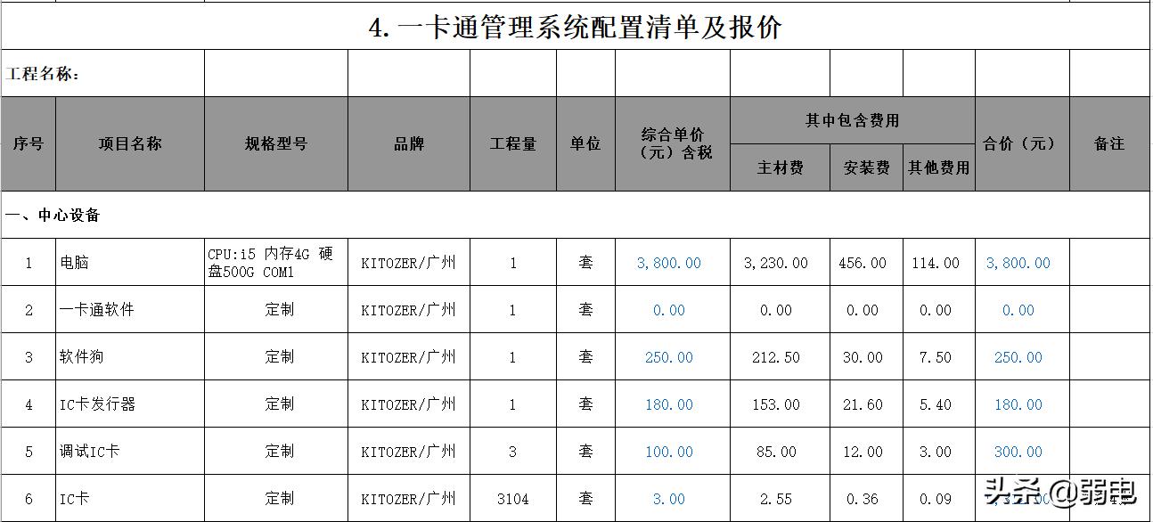 弱电智能化工程怎么报价,弱电报价清单范例