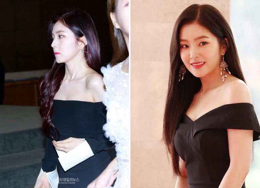 irene一字肩穿搭,露肩装怎么穿视频