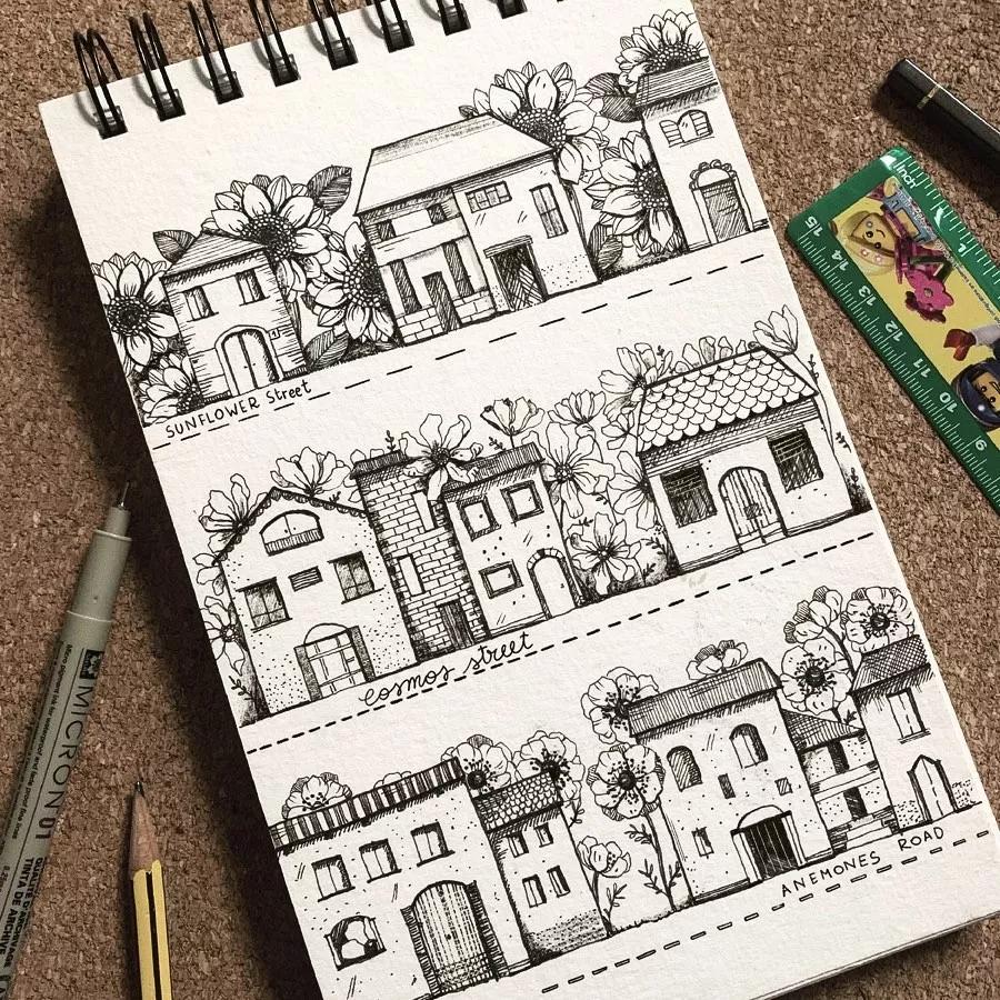 一看就懂的针管简笔画,针管笔入门手绘1000例临摹图