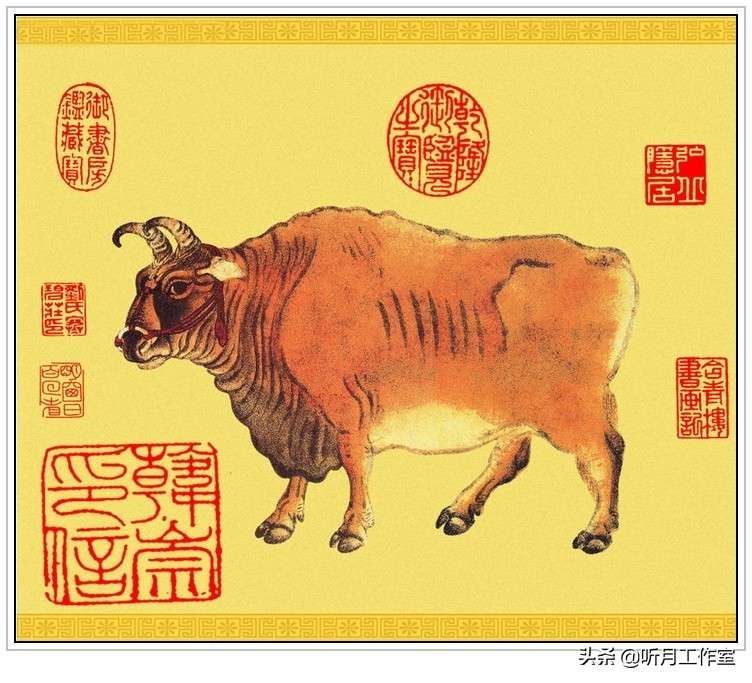 中国十大传世名画之五牛图赏析,五牛图唐韩滉纯银纪念币2009