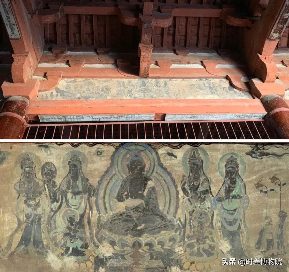 山西五台山佛光寺壁画,佛光寺阿弥陀佛头顶壁画