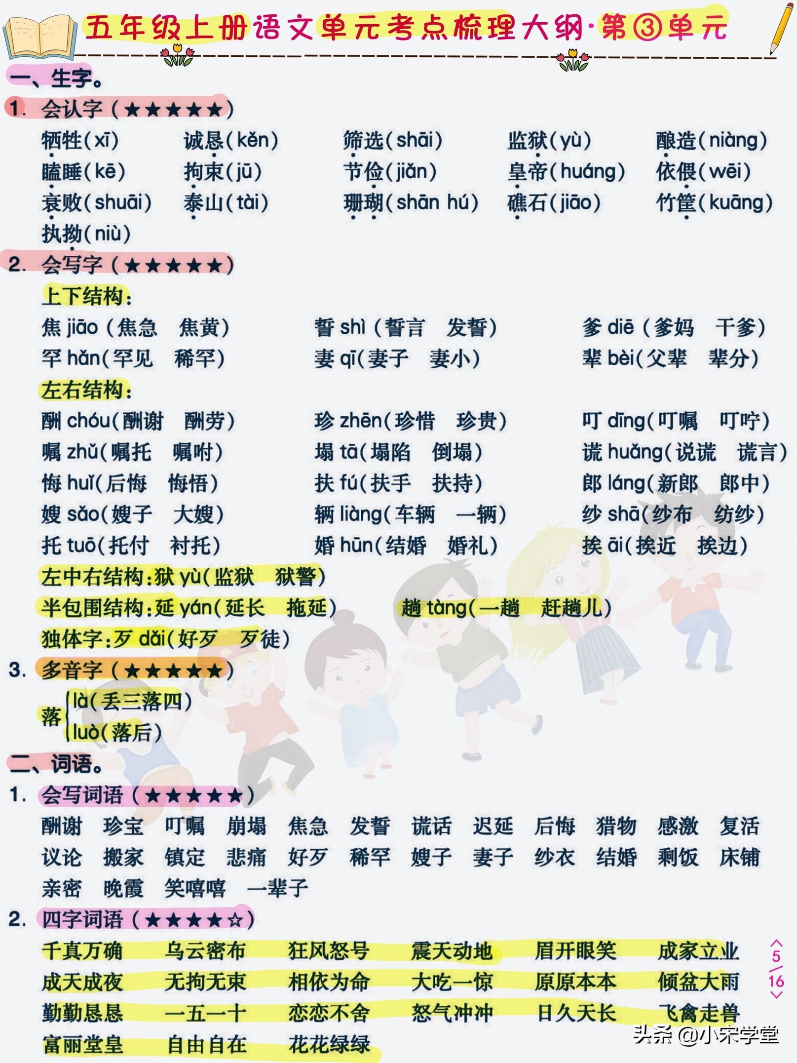 五年级下语文单元考点梳理,五年级语文下重点知识点试卷