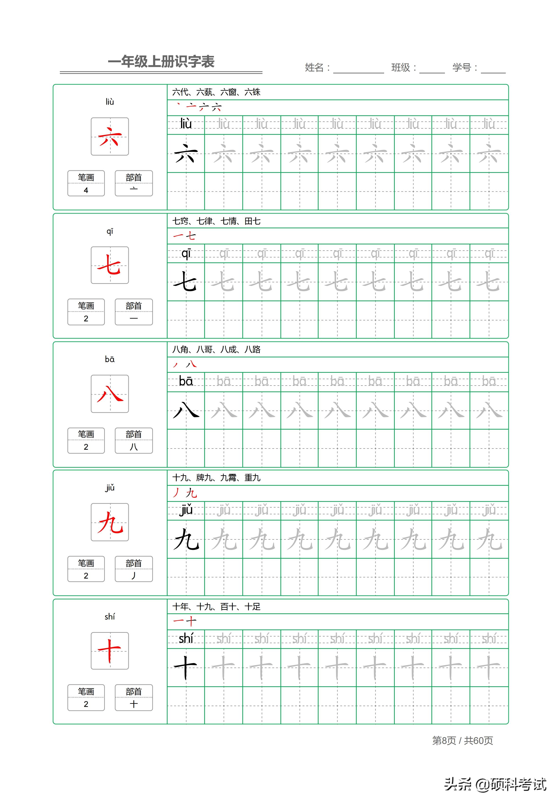 部编版一年级上册生字表笔画,一年级上册字帖人教版带笔顺拼音