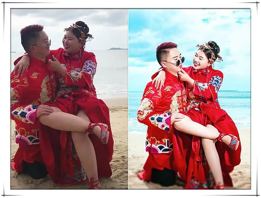 婚纱照p图对比图,新娘婚纱照p图前后对比
