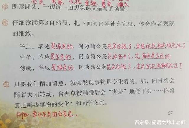 三年级上册语文金色的草地主题,三年级上册语文金色的草地手稿
