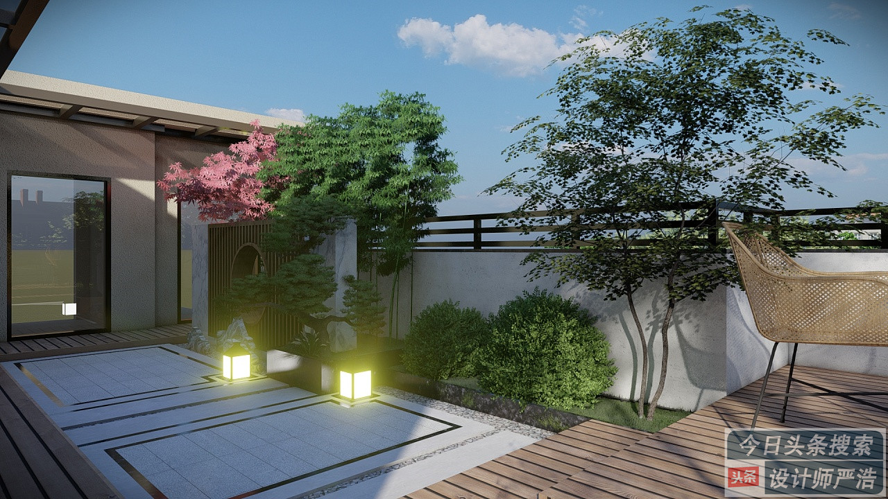 新中式小别墅设计图两层不带露台,50平米楼顶露台新中式花园设计