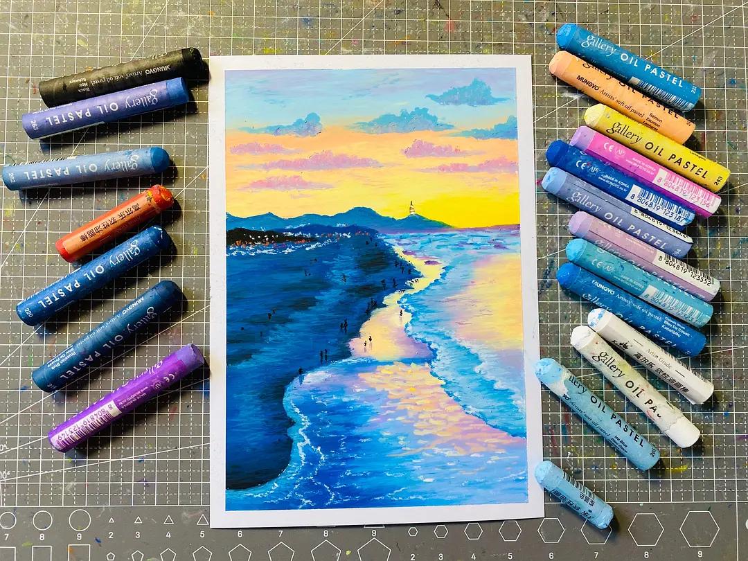 彩研经典油画棒新手教程,油画棒教程简单新手风景