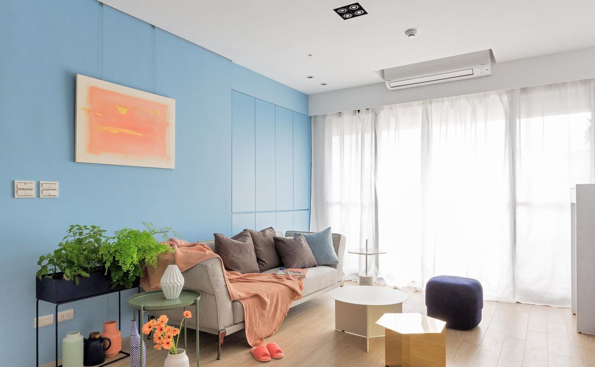 简约风蓝色电视墙,深色意式轻奢电视墙