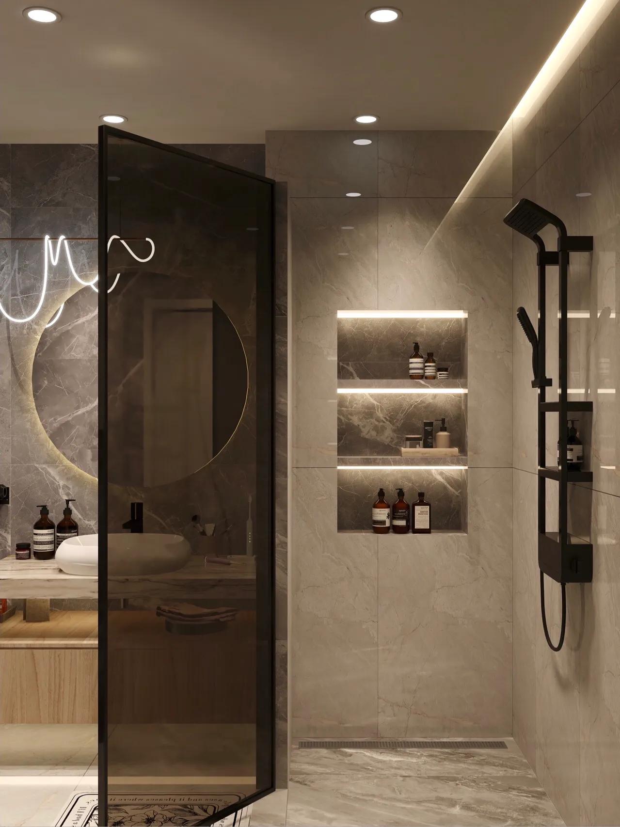 洗手间瓷砖效果图轻奢,浴室瓷砖高级搭配