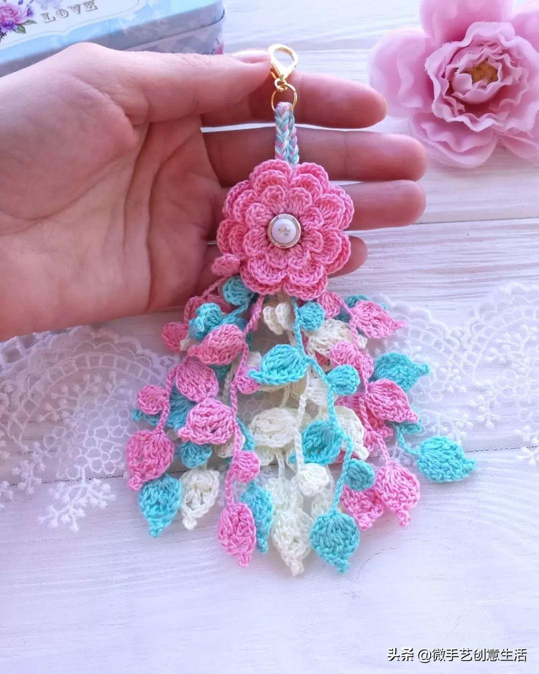 毛线编织小饰品教程五角星,纯手工编织手绳可爱蝴蝶饰品