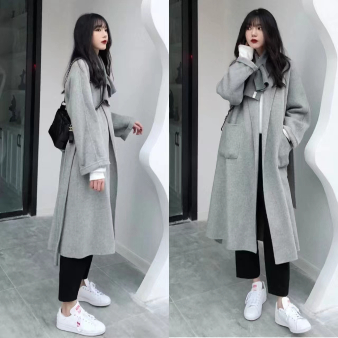 灰色大衣和黑色大衣哪个配jk好看,灰色双面羊绒牛角扣大衣小个子150