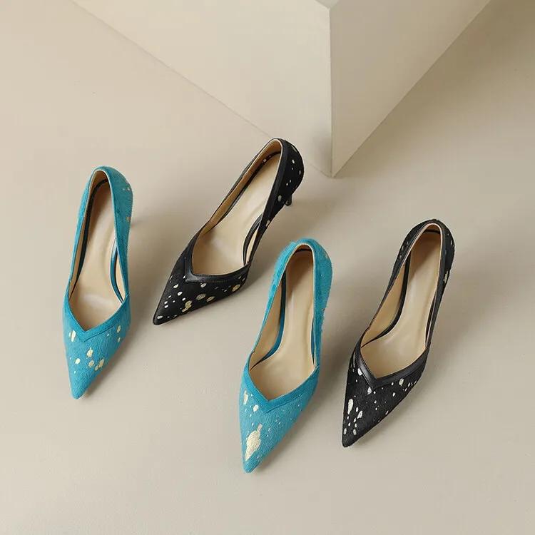 马毛豹纹高跟鞋,马海毛黑色高跟鞋