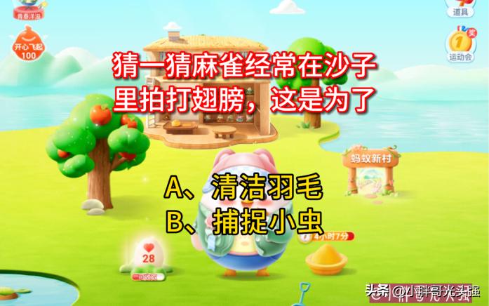 猜一猜麻雀经常在沙子里拍打翅膀，这是为了捉小虫吗？蚂蚁庄园