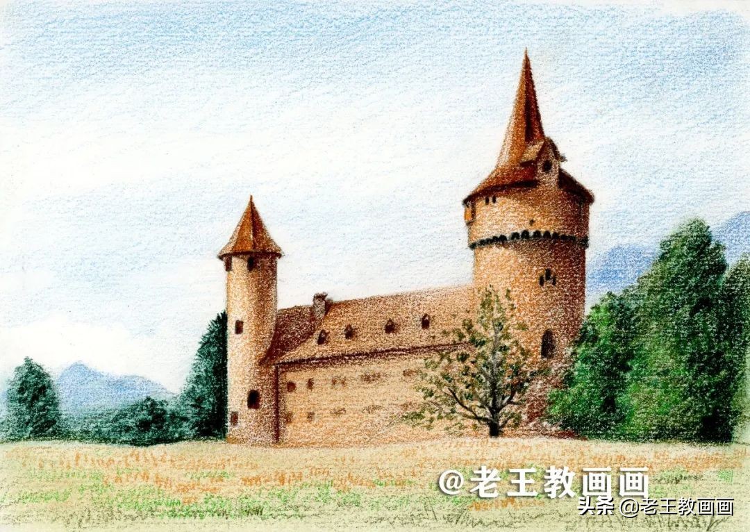 彩铅画风景好看,彩铅画一个城堡