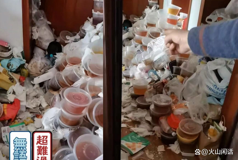 女孩蜗居在堆满垃圾的屋里,女孩租房屋内垃圾成堆还在睡觉