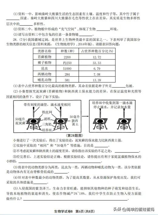 2023年陕西省生物会考试卷及答案,2023年陕西初中生物学真题讲解
