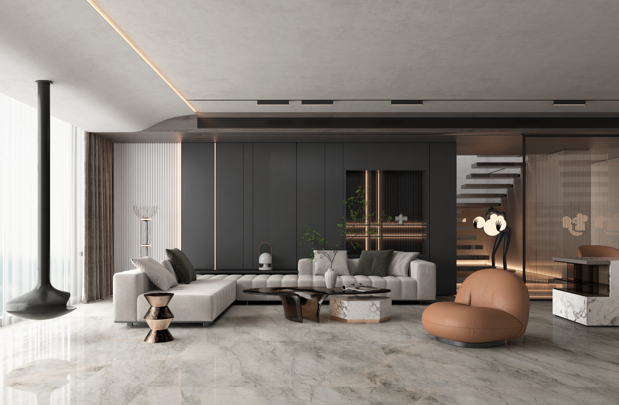 灰色大理石设计效果图,黑白设计风格用什么大理石