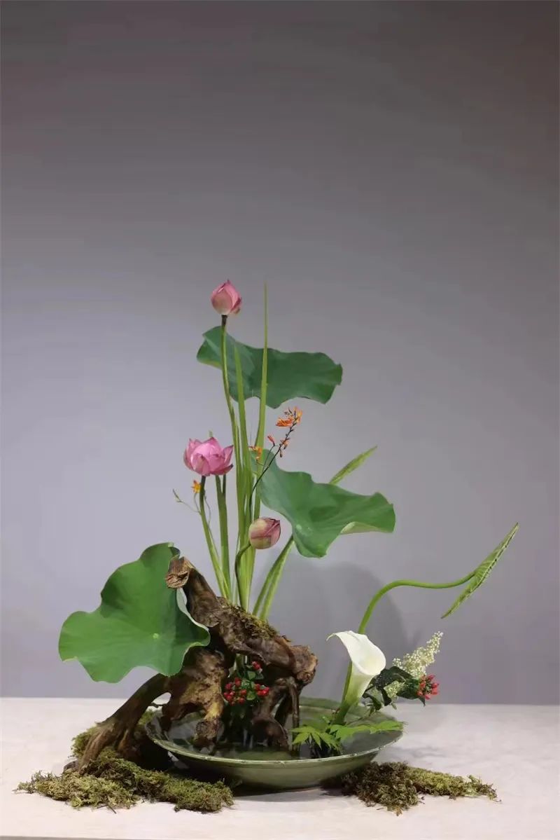 日本顶级禅意插花荷花,日式荷花插花