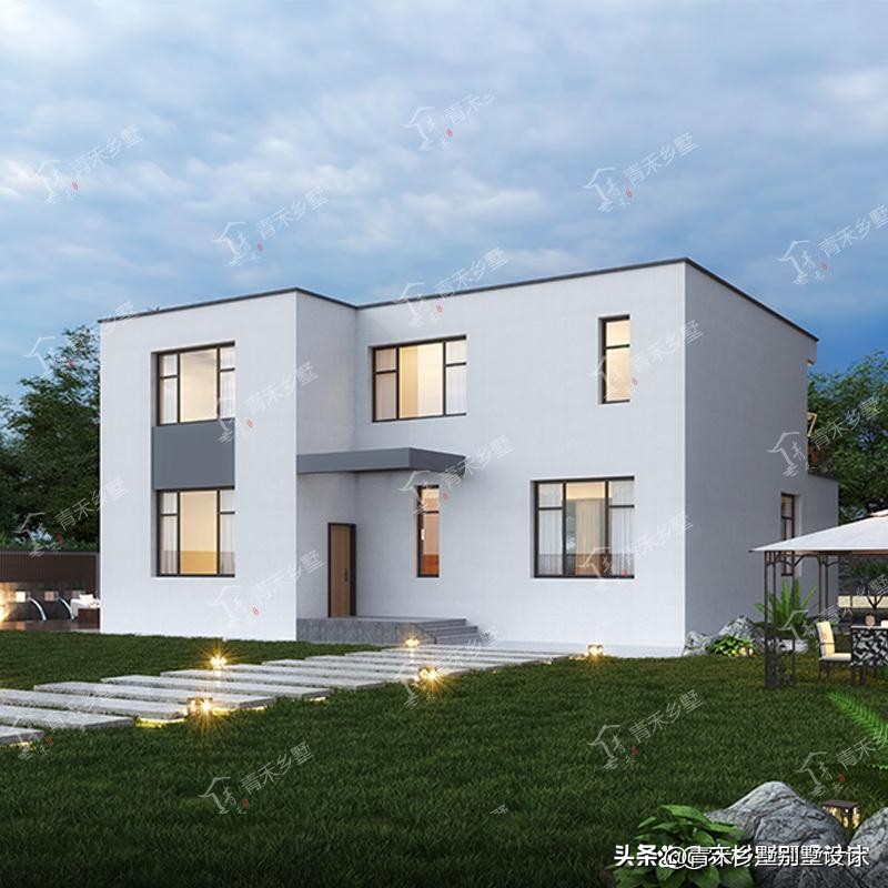 农村二层别墅楼顶露台亭子设计,二层法式复古带露台小别墅外观图