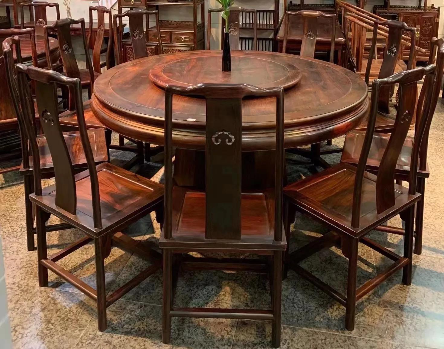 明式餐桌长方餐桌7件套,1.35米中式圆餐桌