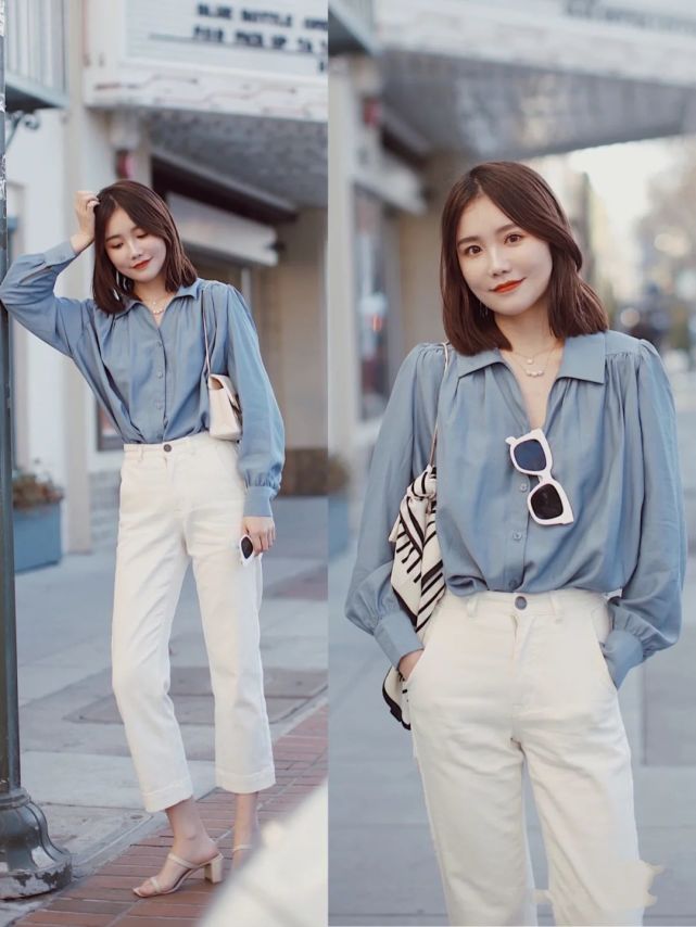 时尚小白裤夏季搭配更显瘦,小白裤窄版显瘦