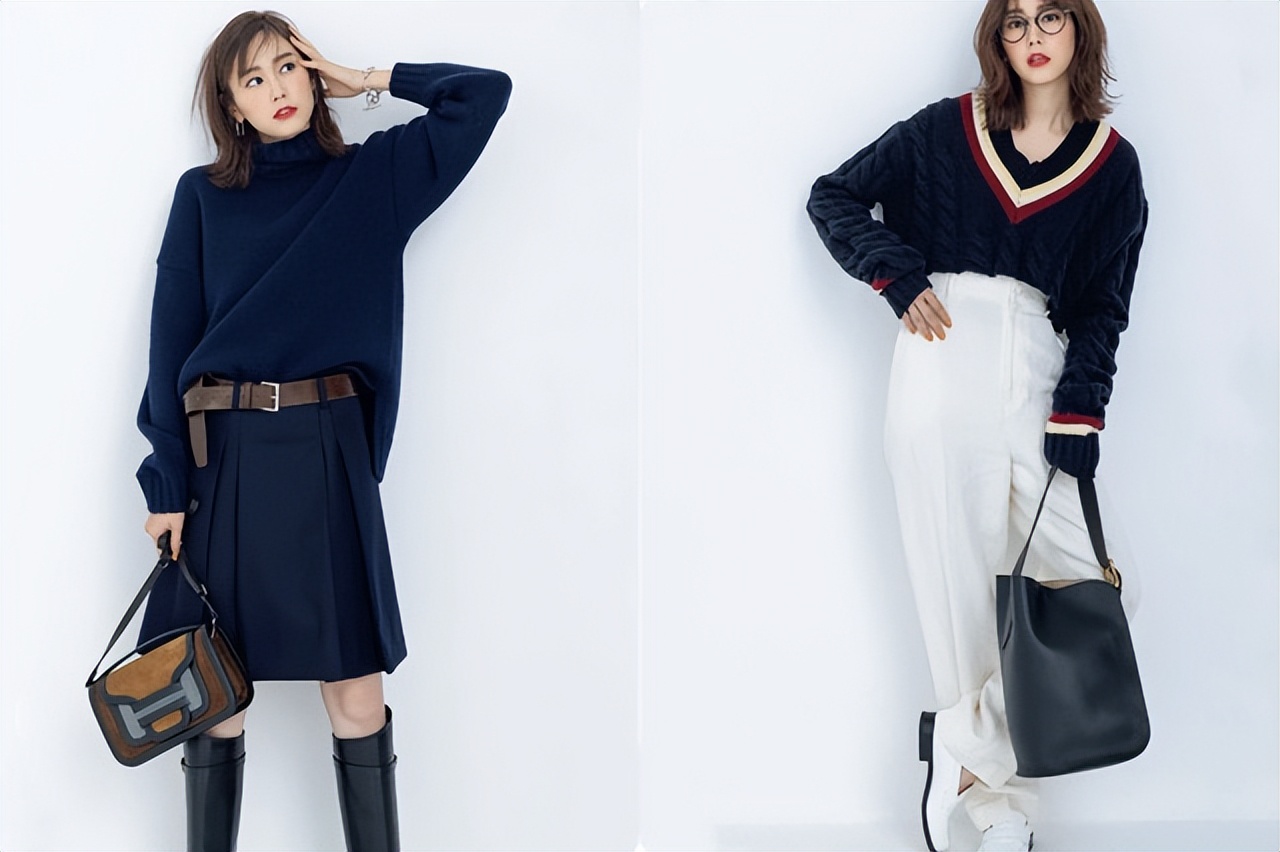 秋季藏青色上衣的最佳搭配色,藏青色短裙怎么搭好看秋天