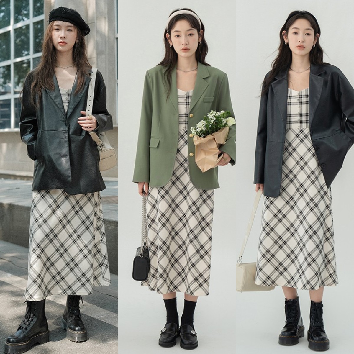 入秋怎么穿西装连衣裙,气质早秋西装裙子