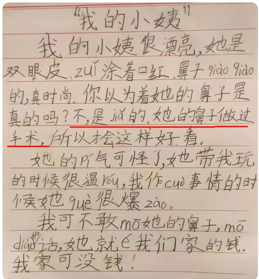 小学生作文《我的小姨》走红，个人隐私被泄露，小姨气地追着打