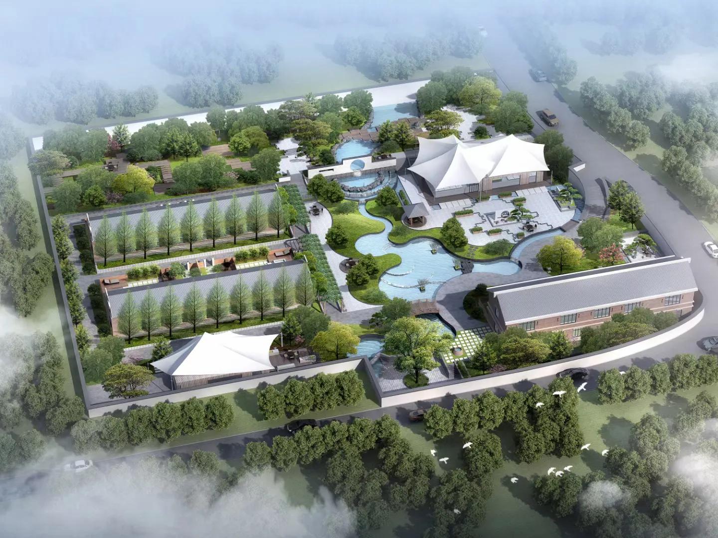 斜屋顶烧烤店设计效果图大全,露天花园火锅店设计效果图