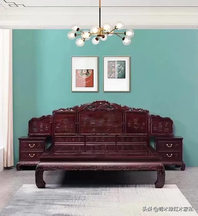 八宝高低床三件套，背板精雕八宝纹饰多种吉祥纹饰！木友直呼：绝