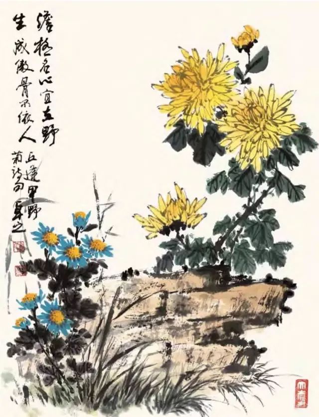 詹仁左写意菊花画法,陈半丁菊花写意画法