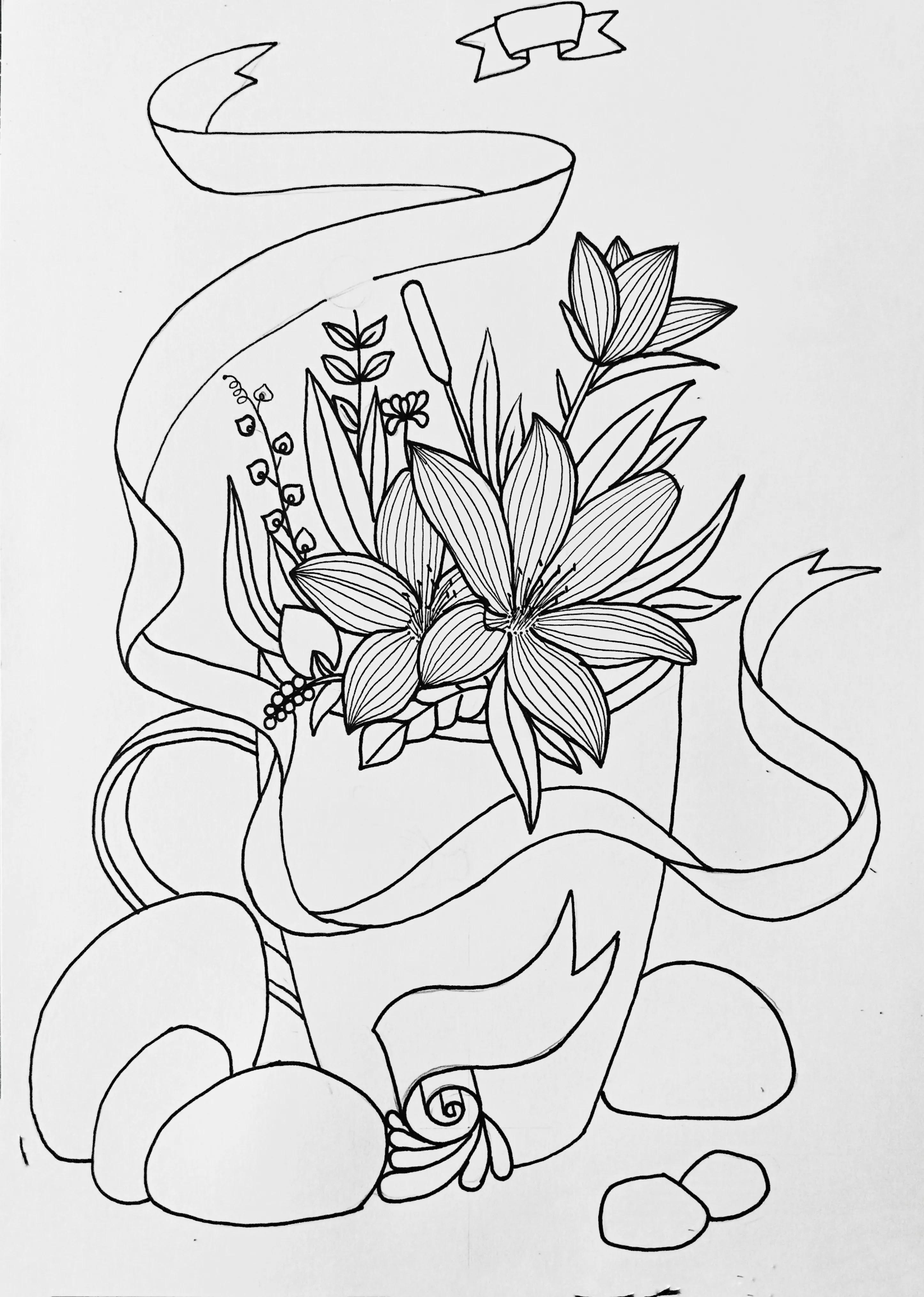 线描画作品花难度中等,高难度黑白线描怎么画教程