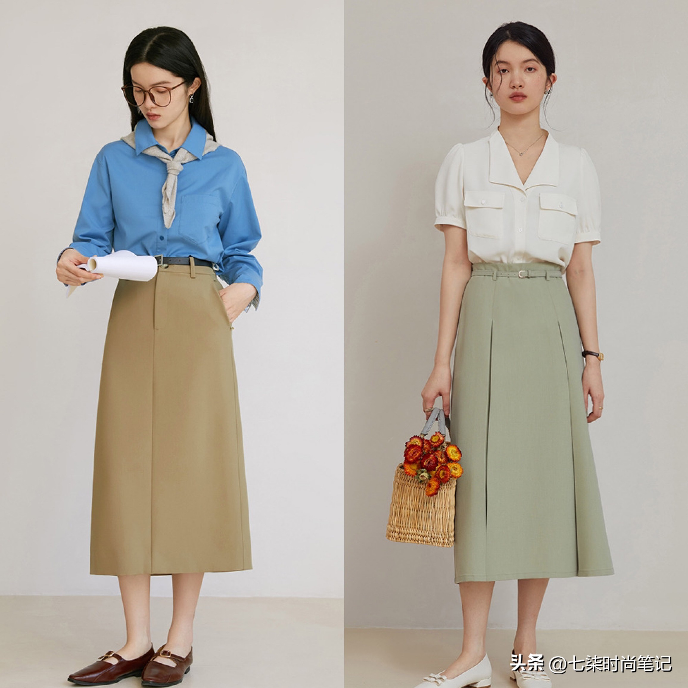 牛仔半裙永不过时,衬衫半裙高级感文艺