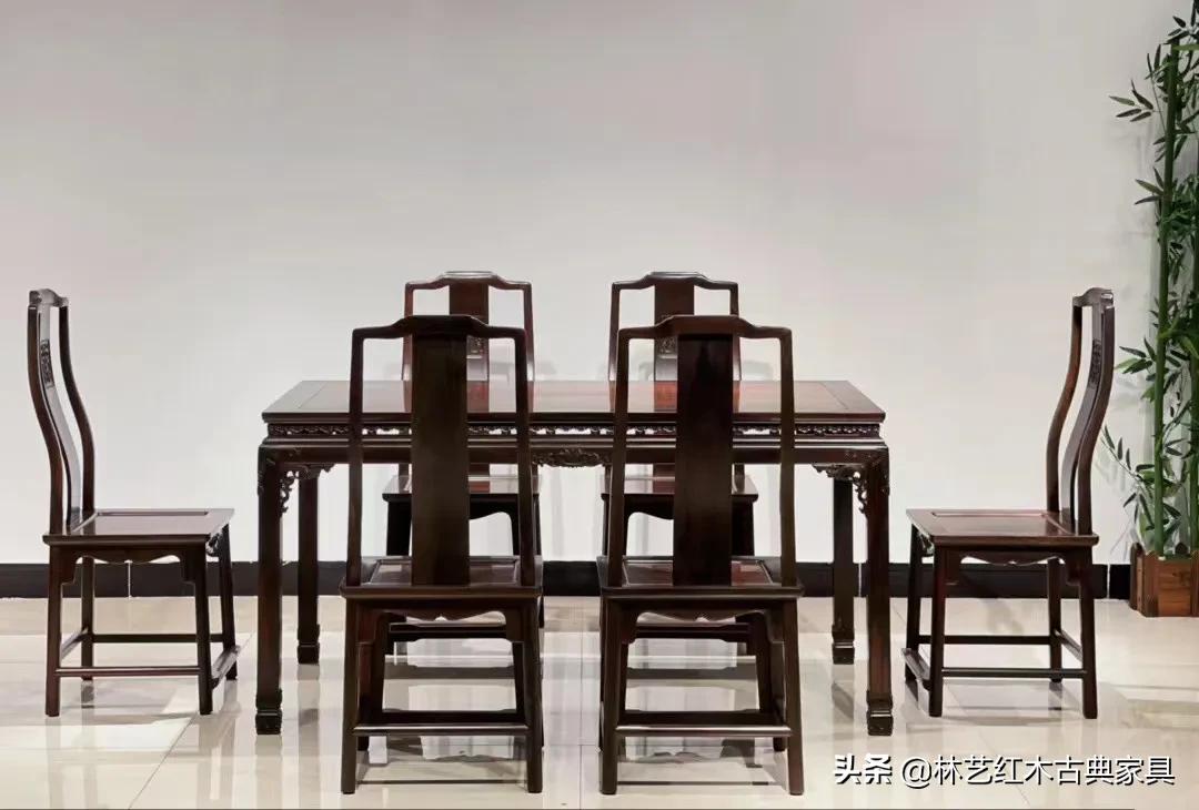 苏式大红酸枝明式餐桌,大红酸枝方餐桌七件套