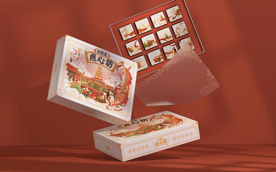 中式糕点国潮风包装盒,极简国潮风食品包装