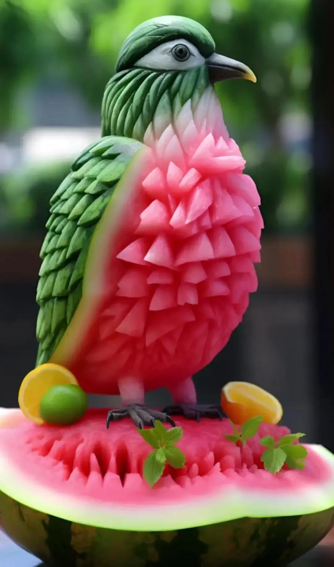 分享靓图赏片——小西瓜挖出来，刀功真的牛爆了。