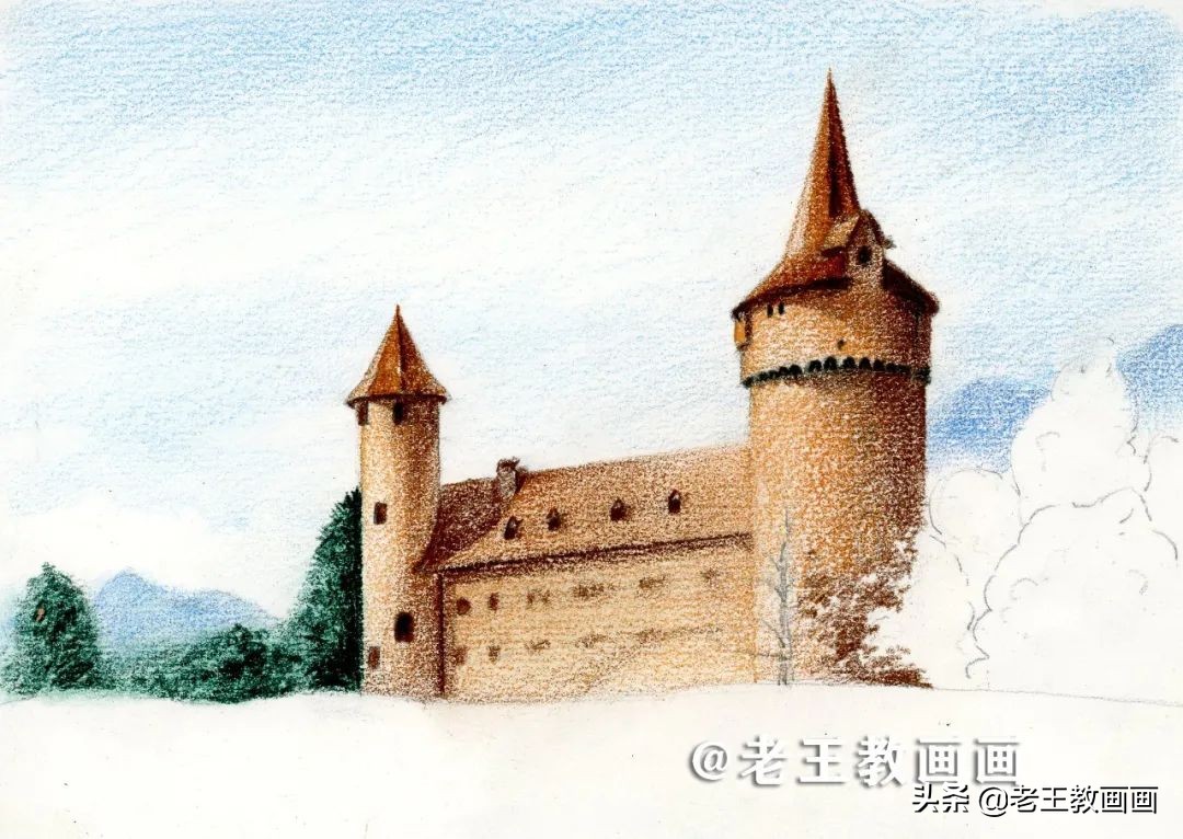 彩铅画风景好看,彩铅画一个城堡