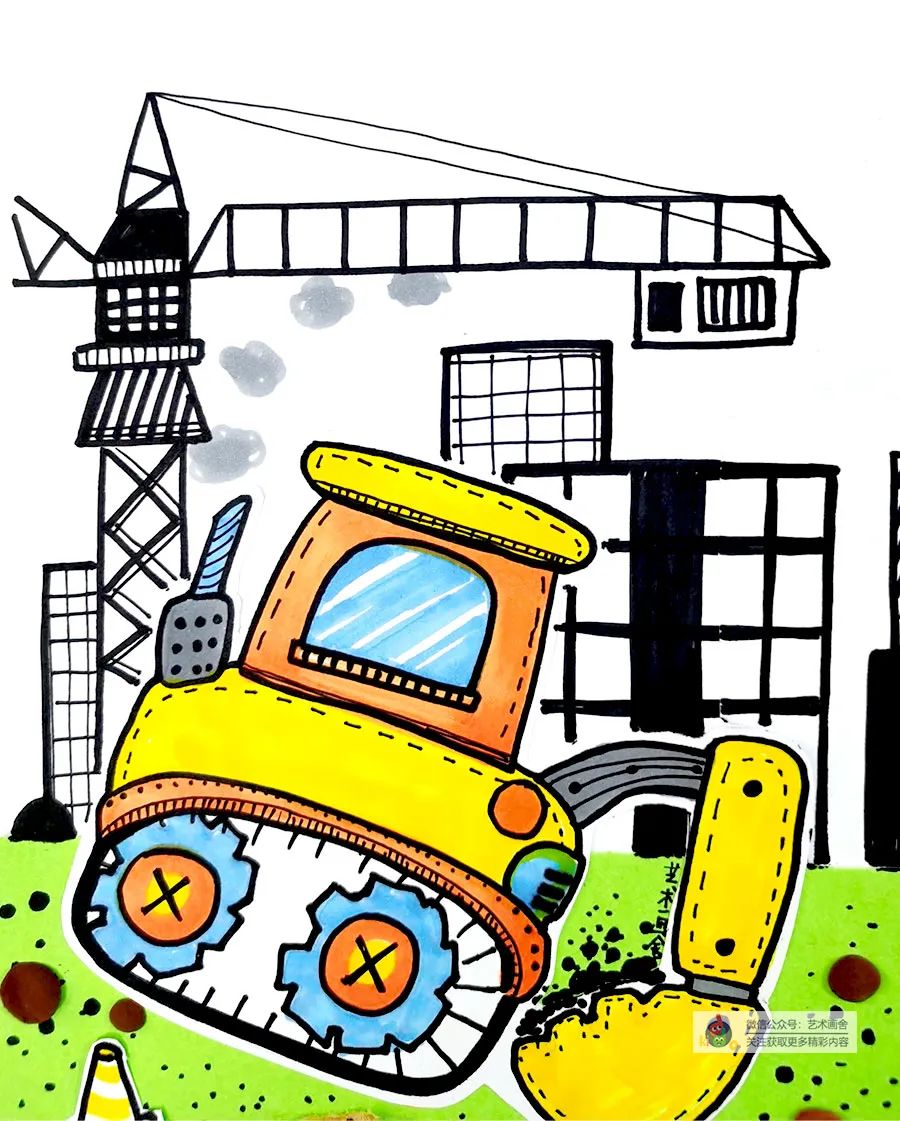 画儿童挖掘机画,怎么画挖掘机儿童画