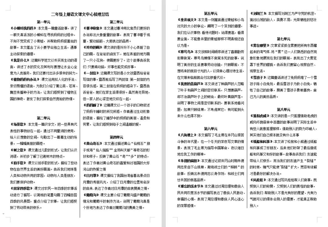 二年级语文期末上册复习重点必考,二年级语文上册期末复习知识整理