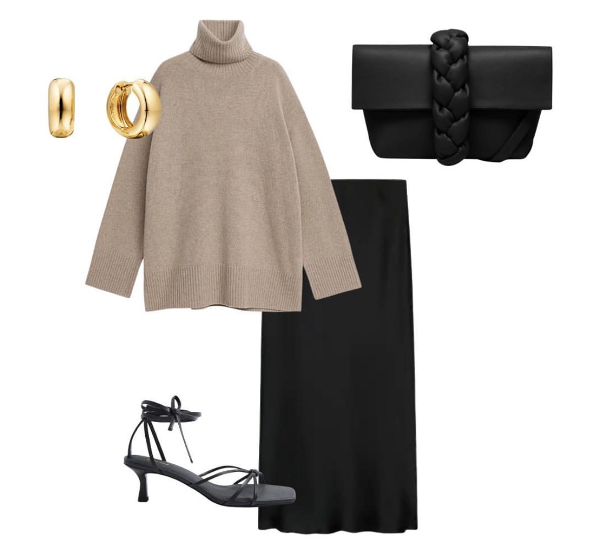 一款常规款半裙的多种风格搭配,灰色绸缎半裙搭配什么颜色上衣