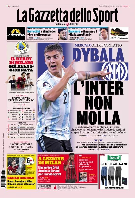 意大利三大体育报:尤文1000万租借扎尼奥洛,国米不会放弃迪巴拉